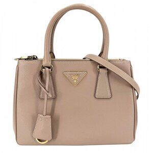 Prada 2-Way Galleria Small Shoulder Bag Crossbody Triangle Logo Pink Beige
